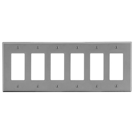 HUBBELL WIRING DEVICE-KELLEMS Wallplate, 6-Gang, 6) Decorator, Gray P266GY